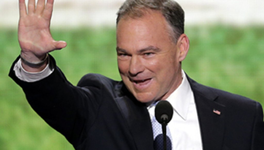 U.S. Senate candidate Tim Kaine delivered a seven-minute speech at the Democratic National Convention on Tuesday night.
