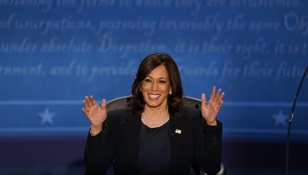 Democratic vice presidential candidate Sen. Kamala Harris, D-Calif., responds during the vice presidential debate with Vice President Mike Pence Wednesday, Oct. 7, 2020, at Kingsbury Hall on the campus of the University of Utah in Salt Lake City. (AP)