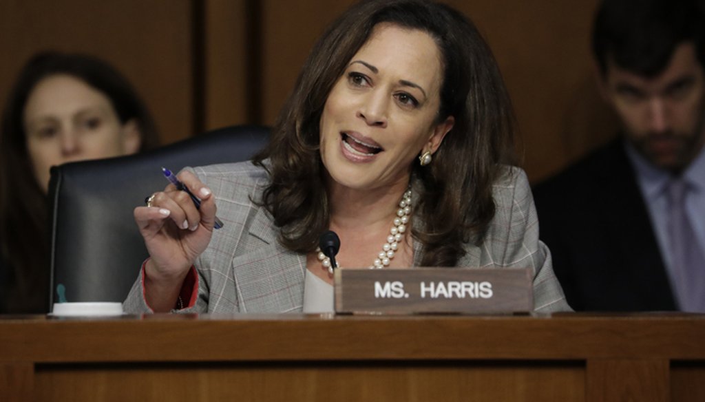 Sen. Kamala Harris, D-Calif., questions Attorney General Jeff Sessions in June 2017. (AP Photo/J. Scott Applewhite)