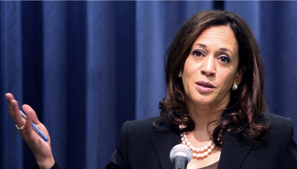 California's Attorney General Kamala Harris talks during a news conference in Los Angeles on Wednesday, Oct. 14, 2015. Richard Vogel / AP
