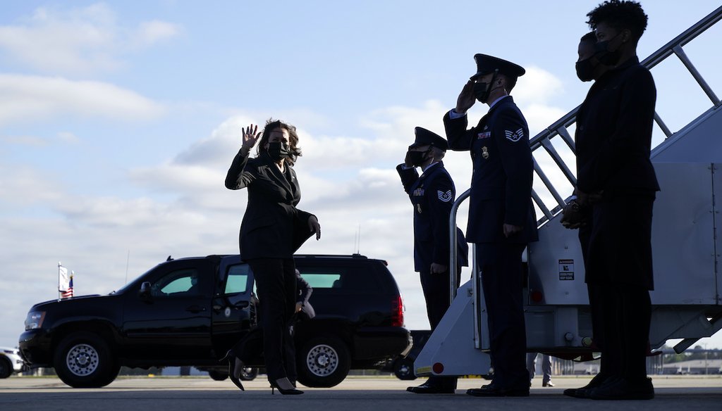 Vice President Kamala Harris boards Air Force Two as she departs Jacksonville, Fla., on March 22, 2021. (AP)