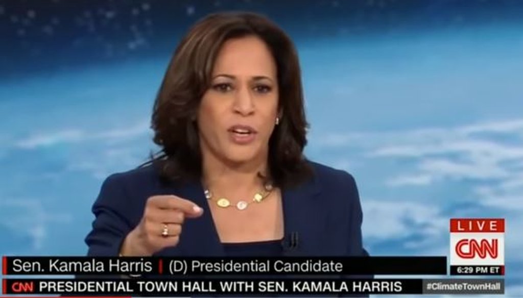 Democratic presidential candidate and California Sen. Kamala Harris speaks at the CNN climate town hall on Sept. 4, 2019.