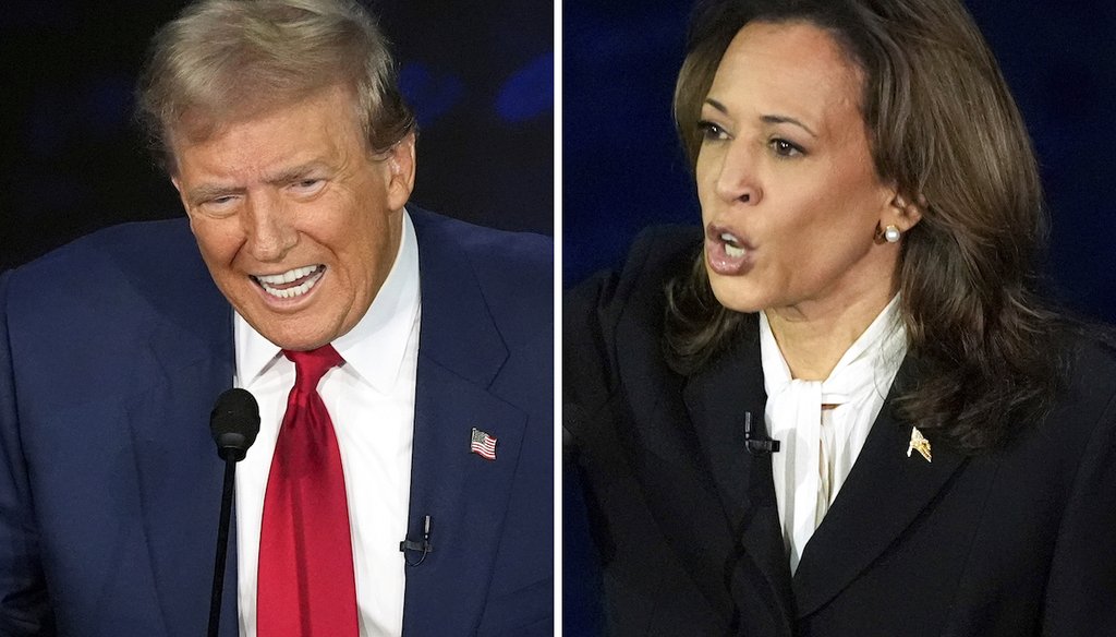 El candidato presidencial republicano, el expresidente Donald Trump, a la izquierda, y la candidata presidencial demócrata, la vicepresidenta Kamala Harris, durante el debate presidencial de ABC News, el 10 de septiembre de 2024 en Filadelfia. (AP)