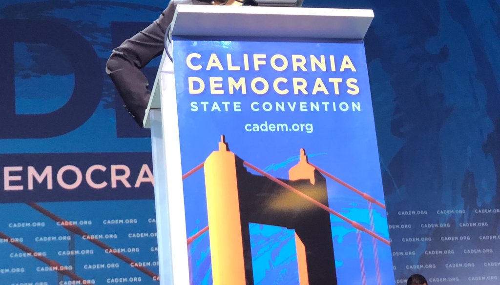 California Sen. Kamala Harris speaks at the California Democratic Party Convention in San Francisco on June 1, 2019 / Photo by Capital Public Radio