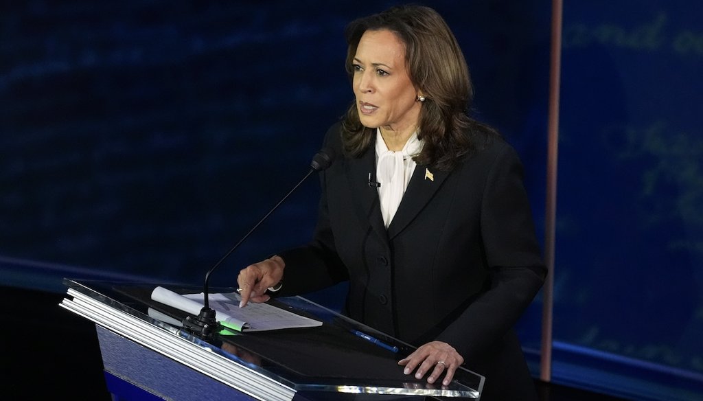 Democratic presidential nominee Vice President Kamala Harris speaks during a presidential debate with Republican presidential nominee former President Donald Trump at the National Constitution Center, Sept.10, 2024, in Philadelphia. (AP)