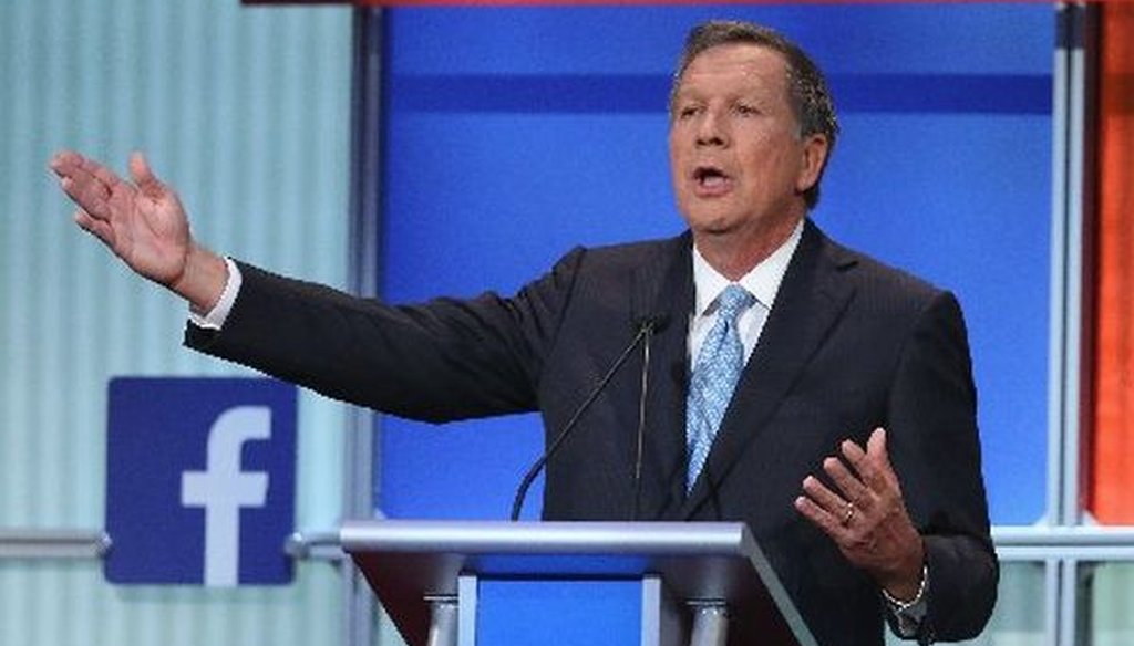 Ohio Gov. John Kasich fields a question during the first Republican presidential debate on Aug. 6, 2015. (Scott Olson/Getty Images)