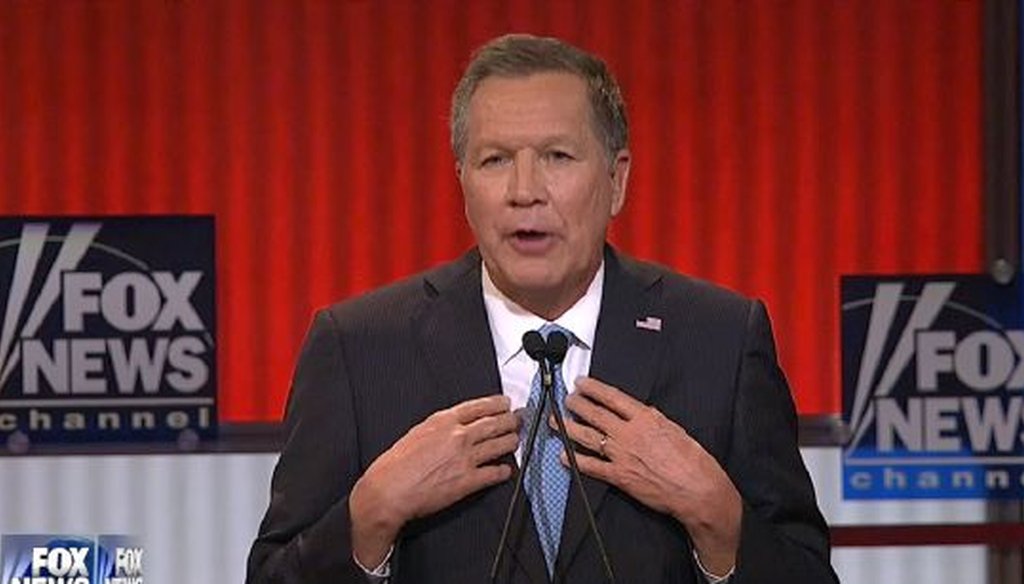 Ohio Gov. John Kasich was one of four candidates taking part in a presidential debate in Detroit.