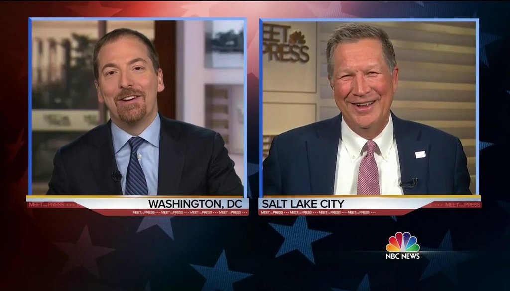 Ohio Gov. John Kasich and NBC "Meet the Press" moderator Chuck Todd discuss Donald Trump and the 2016 Republican convention in the March 20, 2016, show. (Photo by NBC News)