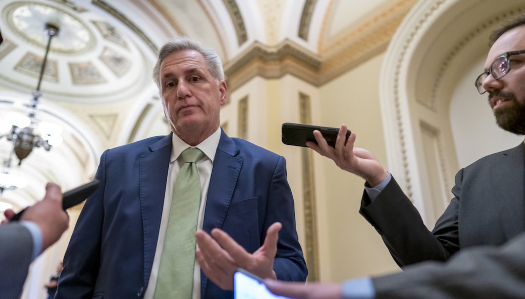 House Minority Leader Kevin McCarthy, R-Calif., talks to reporters as the House voted to hold former President Donald Trump advisers Peter Navarro and Dan Scavino in contempt of Congress. (AP)