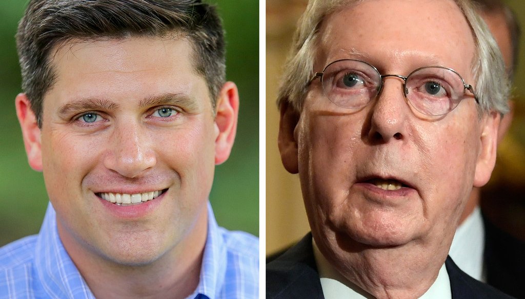 GOP U.S. Senate candidate Kevin Nicholson (left) has been for and against keeping Kentucky Republican Mitch McConnell as Senate majority leader.