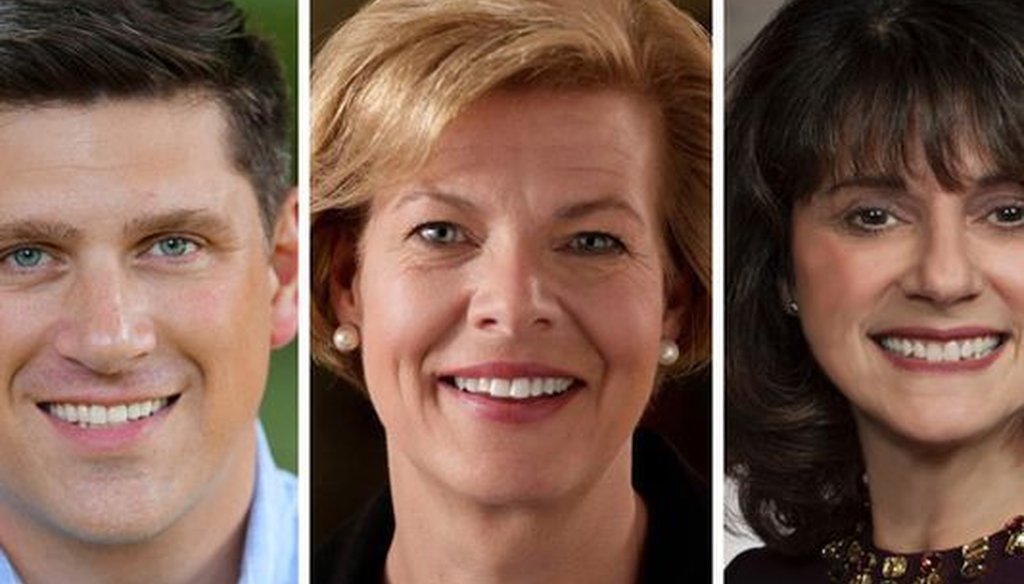 Wisconsin Republicans are hoping to deny Democratic U.S. Sen. Tammy Baldwin (center) a second term in the November 2018 elections. Vying for the GOP nomination to challenge Baldwin are political newcomer Kevin Nicholson and state Sen. Leah Vukmir.