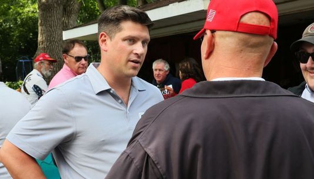 Republican Kevin Nicholson, shown here at political picnic, has emphasized his military experience but questioned veterans who are Democrats. (Michael Sears/Milwaukee Journal Sentinel)