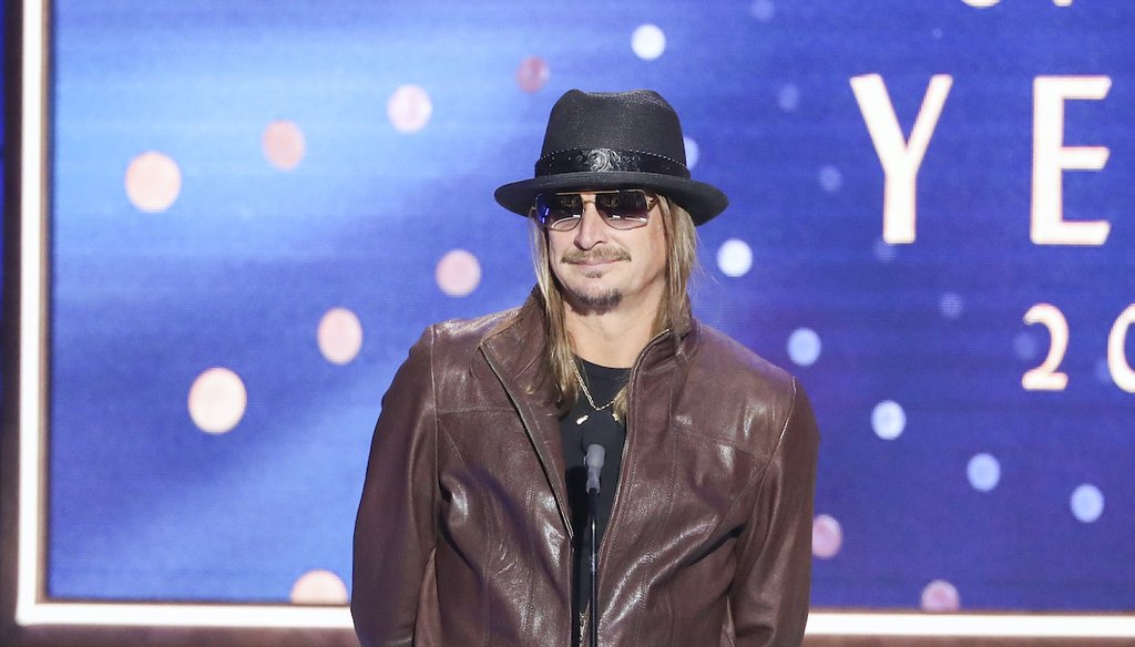 Kid Rock speaks at 2019 CMT Artists of the Year at Schermerhorn Symphony Center on Wednesday, October 16, 2019, in Nashville, Tenn. (Photo by Al Wagner/Invision/AP)