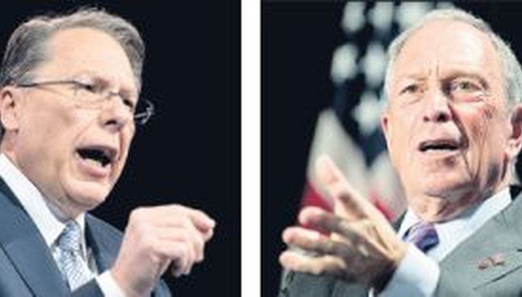 Wayne LaPierre, left, of the National Rifle Association; right, New York City Mayor Michael Bloomberg of Mayors Against Illegal Guns