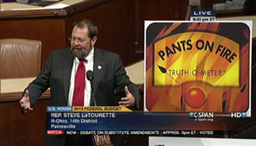 Rep. Steven C. LaTourette, R-Ohio, brought a poster of the Truth-O-Meter to the House floor during budget debate March 28, 2012.