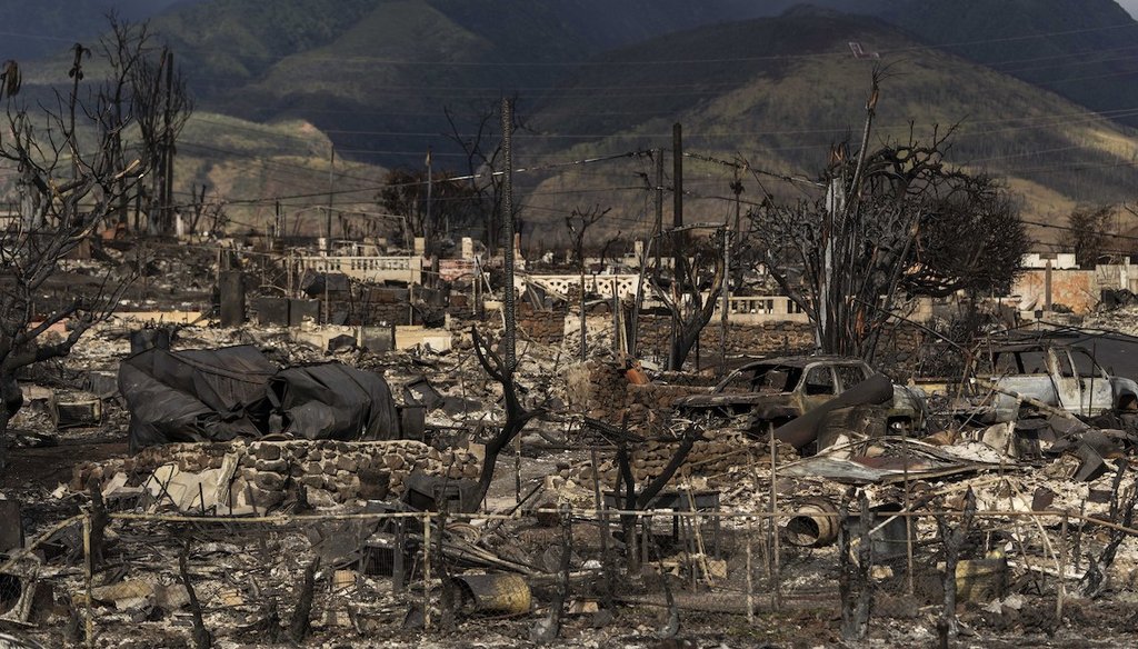 A general view shows the aftermath of a wildfire in Lahaina, Hawaii, Aug. 21, 2023. (AP)