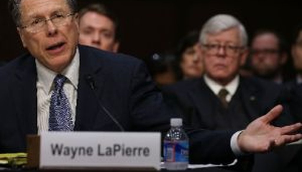 National Rifle Association executive director Wayne LaPierre (left, shown with NRA president David Keene at right) testified at a Senate Judiciary Committee hearing on Jan. 30, 2013.
