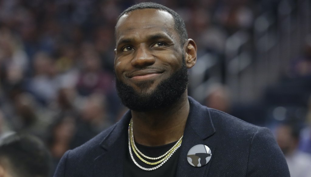 Los Angeles Lakers forward LeBron James during an NBA basketball game against the Golden State Warriors in San Francisco, Thursday, Feb. 27, 2020. (AP)