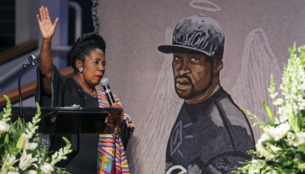 Congresswoman Sheila Jackson Lee speaks during the funeral for George Floyd on June 9, 2020, in Houston. Jackson Lee is the sponsor of the House bill on reparations. (AP Photo)