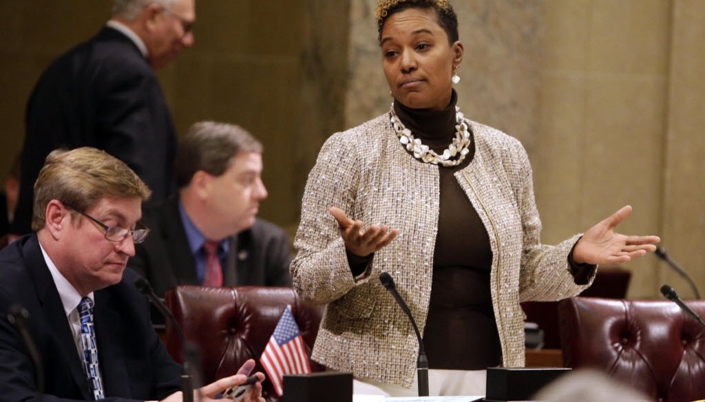 Wisconsin state Rep. Lena Taylor, D-Milwaukee, addressed her colleagues on the legislative floor in this file photo from February 2015. 
