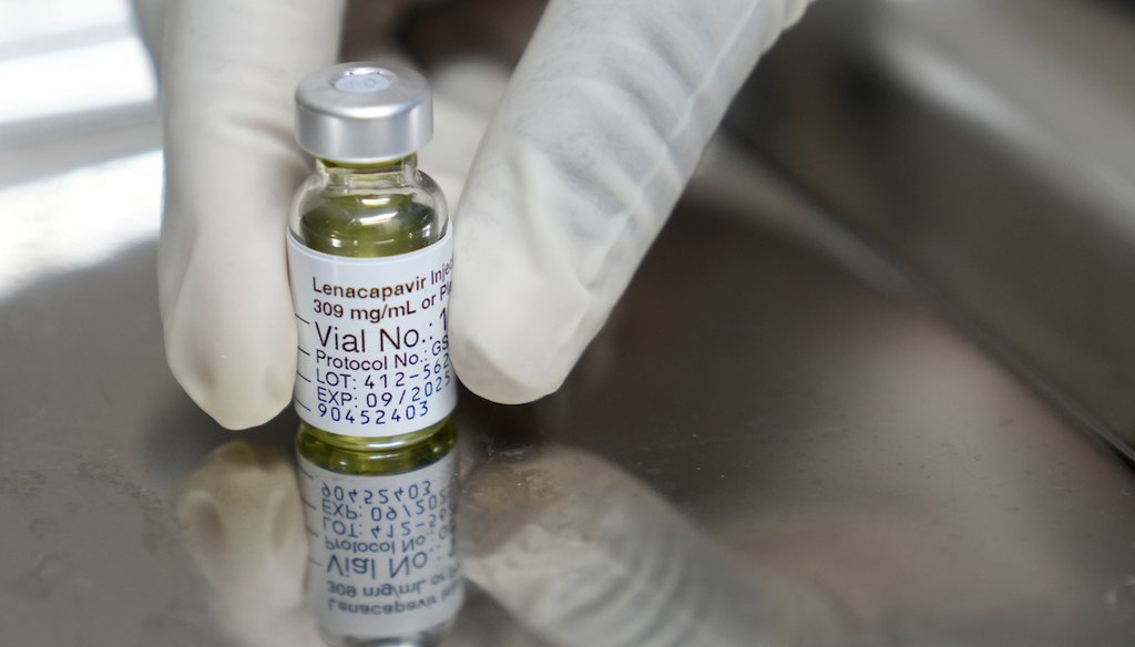 A pharmacist holds a vial of lenacapavir, the new HIV prevention injectable drug, at the Desmond Tutu Health Foundation's Masiphumelele Research Site, in Cape Town, South Africa, Jul. 23. (AP)