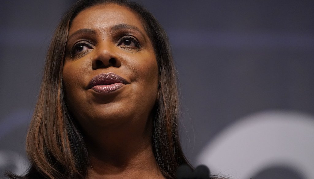 New York Attorney General Letitia James speaks at the New York State Democratic Convention in New York City on Feb. 17, 2022. (AP)