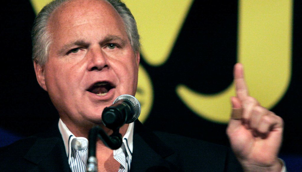 Conservative talk show host Rush Limbaugh at a 2007 Michigan event. A recent survey found his show broadly mistrusted among 36 news sources. (Getty Images)
