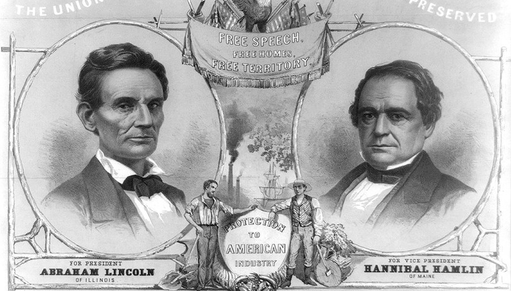 A campaign poster for Abraham Lincoln and Hannibal Hamlin in 1860.