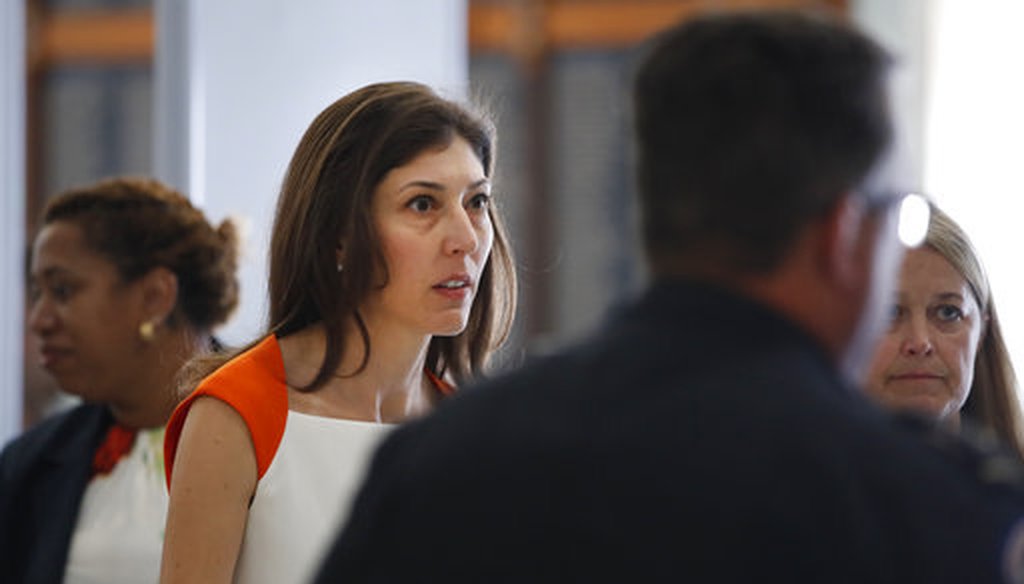 Former FBI lawyer Lisa Page, left, arrives for a closed doors interview with the House Judiciary and House Oversight committees, Monday, July 16, 2018, on Capitol Hill in Washington. (AP)