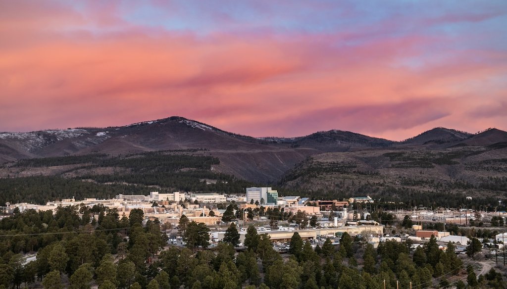 The Los Alamos National Laboratory main campus is seen in the pre-dawn hours in Los Alamos, N.M., April 16, 2019. (AP)