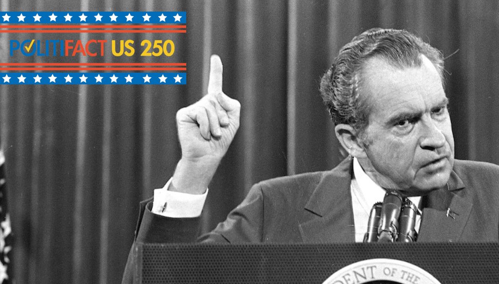 President Richard Nixon speaks near Orlando, Florida, to a meeting of journalists on Nov. 17, 1973. He told them, "I am not a crook." (AP)