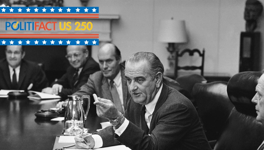 President Lyndon Johnson meets in the White House Cabinet Room with top military and defense advisers on Oct. 31, 1968. (AP)