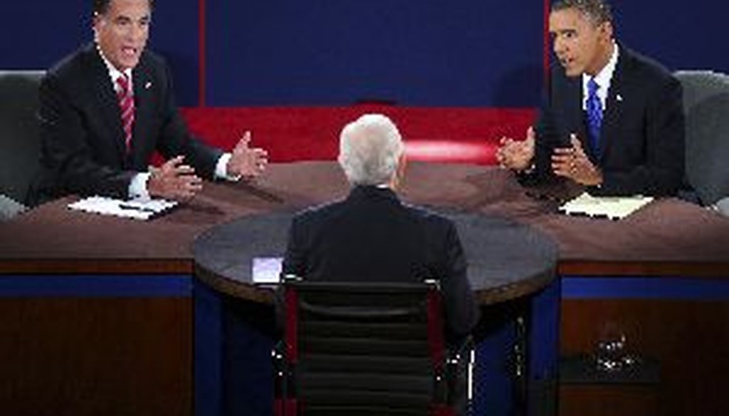 President Barack Obama and former Massachusetts Gov. Mitt Romney square off during their third presidential debate, which took place in Boca Raton, Fla. 