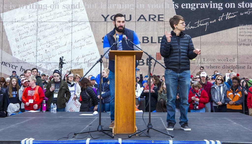 Aaron Wolff, a survivor of the 2007 mass shooting at Virginia Tech, speaks during the March For Our Lives rally in Raleigh on Mar. 24, 2018.