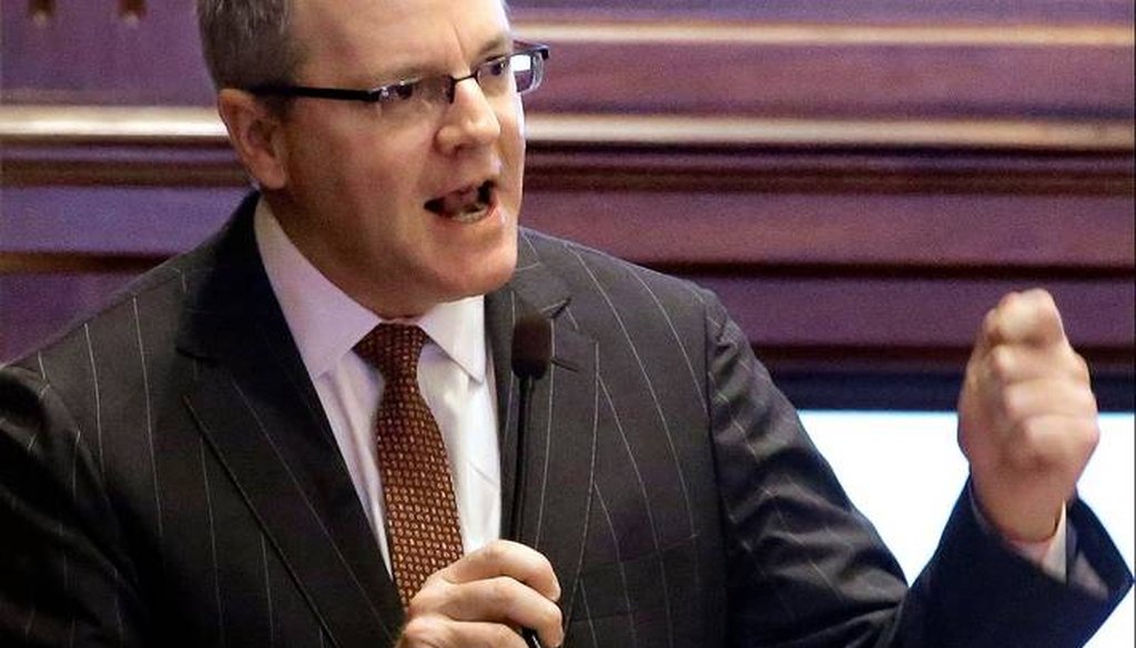 Illinois state Rep. Bill Mitchell, R-Forsyth, discusses legislation on the House floor in Springfield.