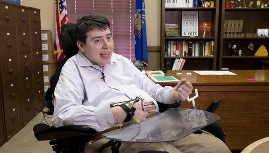 Democratic Representative Jimmy Anderson of Fitchburg in his office at the State Capital in July 2019. Anderson says an Assembly rule discriminates against him because he has difficulty getting to some meetings. (Bill Schulz/Milwaukee Journal Sentinel).