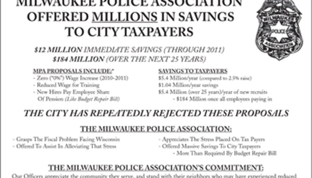 This is the newspaper ad run by the Milwaukee Police Association about contract talks with the city