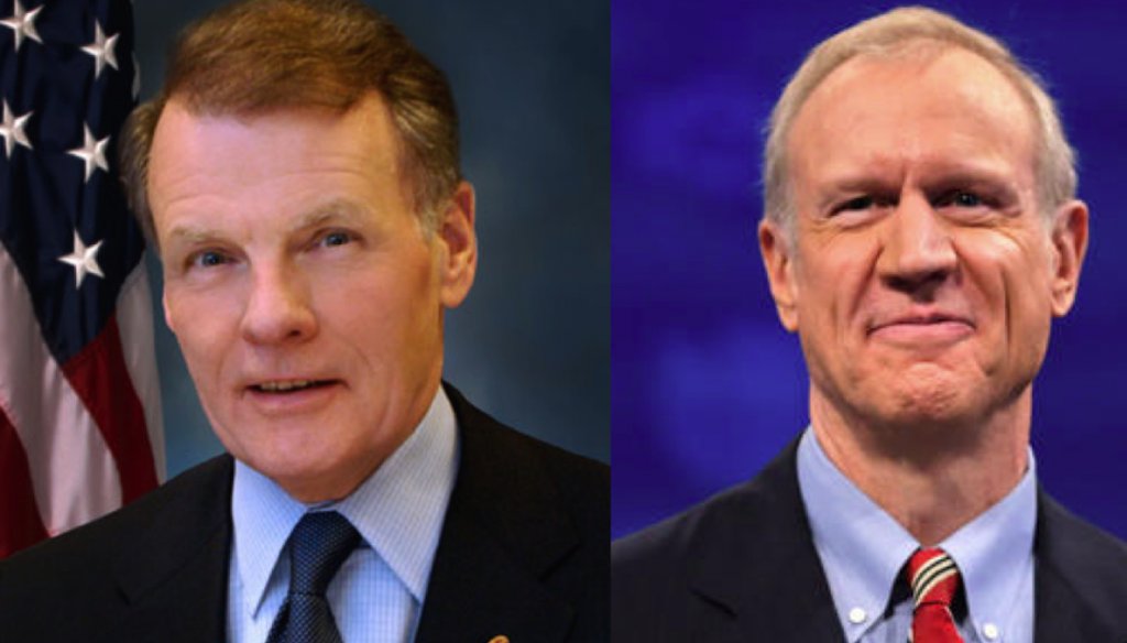 House Speaker Michael Madigan, left, Gov. Bruce Rauner, right  