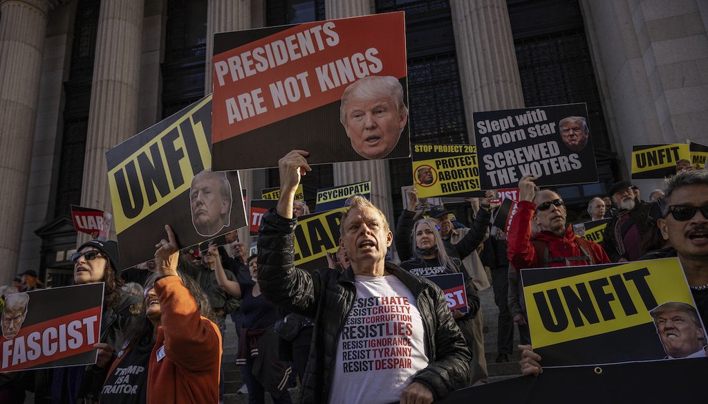 Counter protesters chant during a campaign rally by Republican presidential nominee former President Donald Trump at Madison Square Garden, Sunday, Oct. 27, 2024, in New York. (AP)