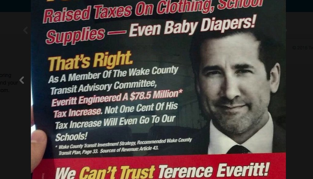 One side of the mailer N.C. Rep. Chris Malone sent attacking challenger Terence Everitt.