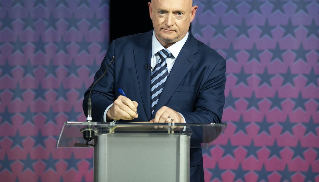 Democratic challenger Mark Kelly prepares to debate U.S. Sen. Martha McSally, R-Ariz., at the Walter Cronkite School of Journalism in Phoenix, Ariz., Tuesday, Oct. 6, 2020. (AP)