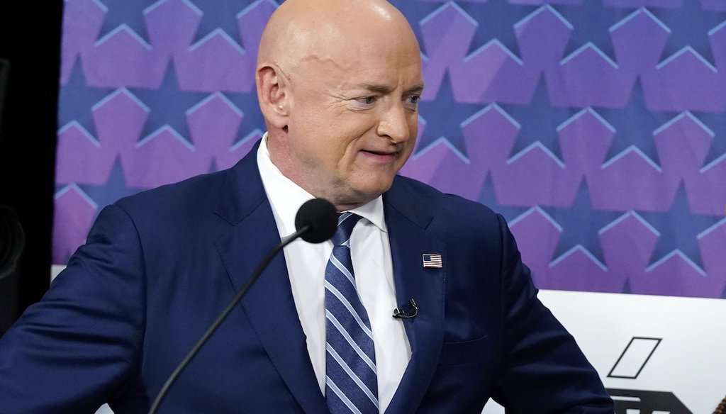 Sen. Mark Kelly, D-Ariz., participates in a debate with his 2022 Republican challenger, Blake Masters, on Oct. 6, 2022. (AP)