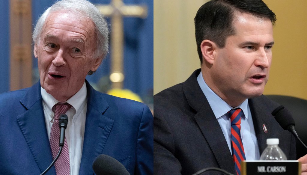 U.S. Senate candidates Ed Markey, left, and Seth Moulton, right, participated in a Democratic primary debate July 8 in western Massachusetts. (AP photos)