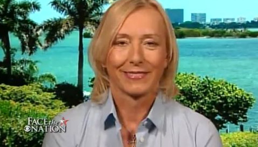 Tennis champion Martina Navratilova discussed employment policy for gays and lesbians during an appearance on CBS' "Face the Nation." Was her claim accurate?