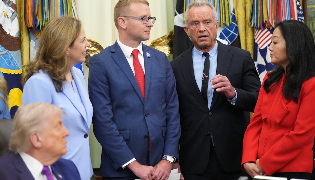 President Donald Trump listens as Health and Human Services Secretary Robert F. Kennedy Jr., speaks at an event about maternal healthcare, Monday, May 11, 2026, in the Oval Office of the White House, in Washington. (AP)