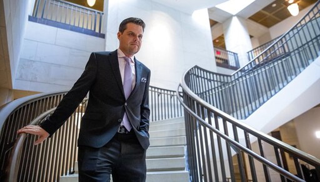 Rep. Matt Gaetz, R-Fla., arrives for a closed door meeting on Capitol Hill, Oct. 14, 2019, as former White House advisor on Russia, Fiona Hill, is scheduled to testify before lawmakers as part of the House impeachment. (AP)