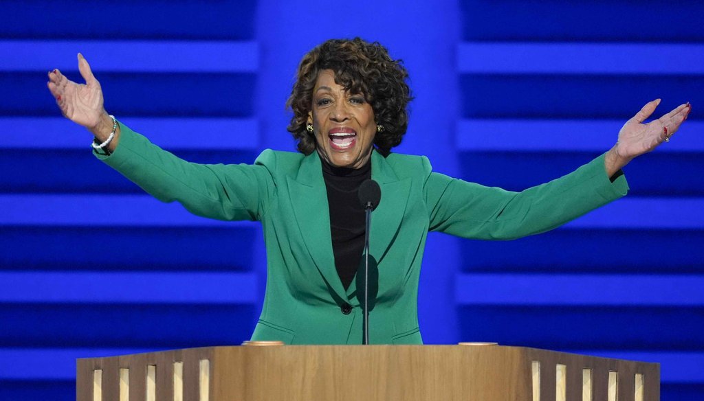 US Rep. Maxine Waters, D-CA., speaking during the Democratic National Convention Aug. 19, 2024, in Chicago. (AP)