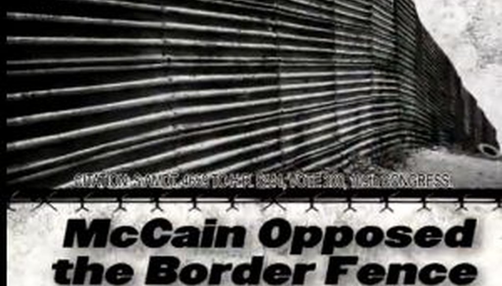 J.D. Hayworth's campaign add says McCain opposed border fence