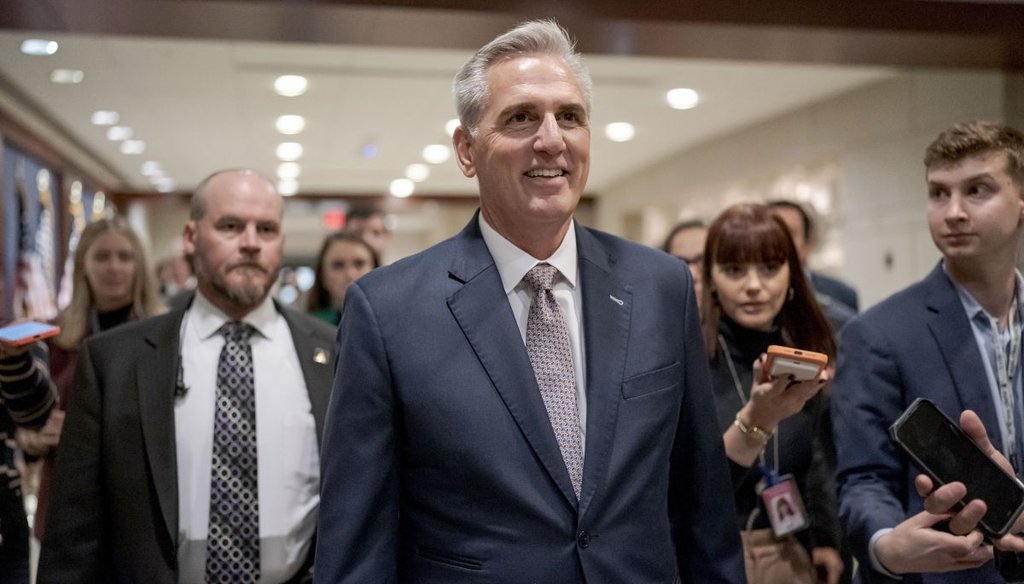 Then-House Minority Leader Kevin McCarthy, R-Calif., arrives on Capitol Hill as Republicans hold their leadership candidate forum on Nov. 14, 2022. McCarthy formally won election to the role on Jan. 7, 2023. (AP)