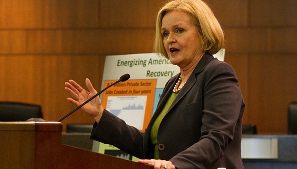 Sen. Claire McCaskill, D-Mo., speaks at Columbia City Hall on March 18, 2014 (Mark Schierbecker/Wikimedia Commons)